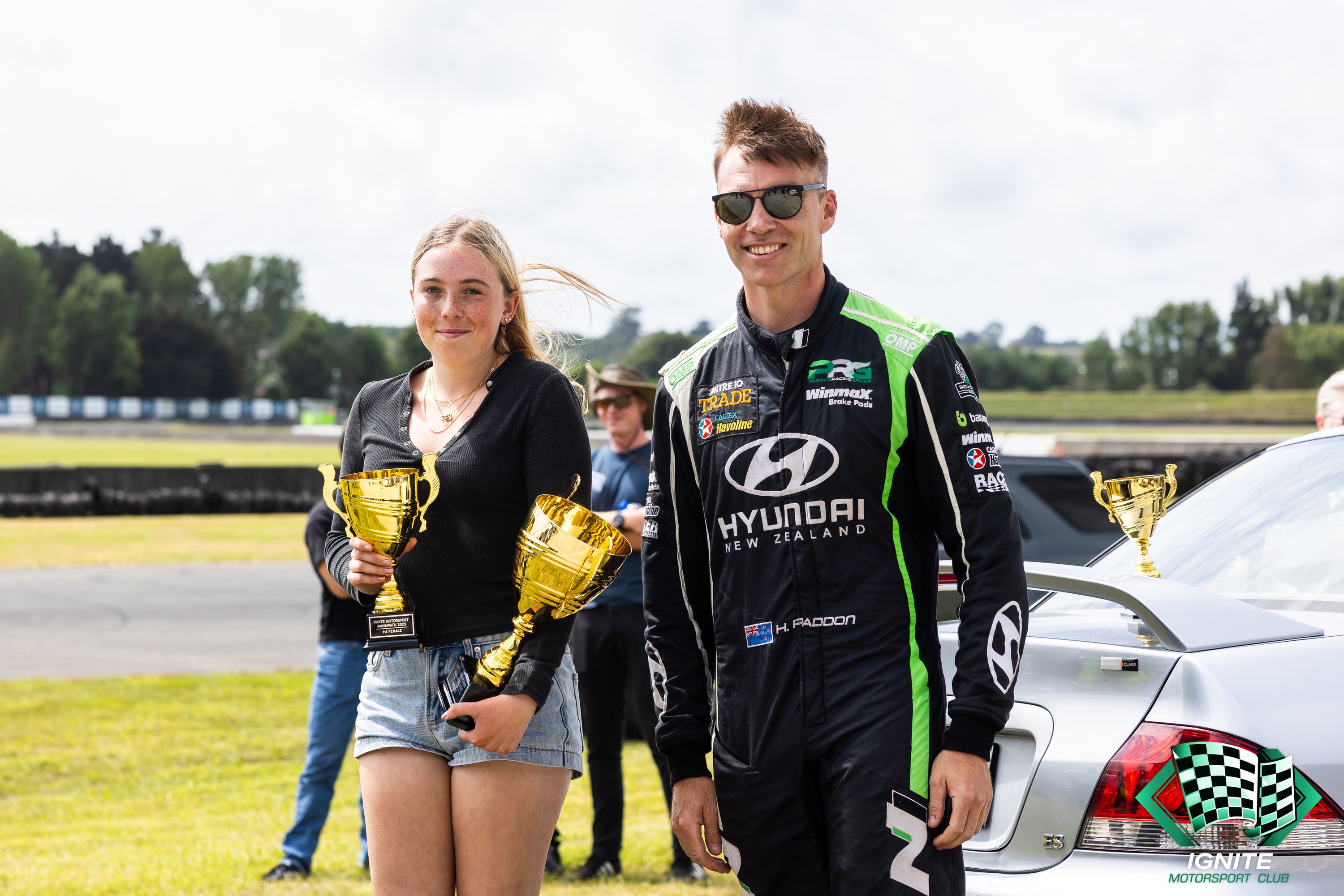 Hayden Paddon with a trophy winner at Ignite Manawatu